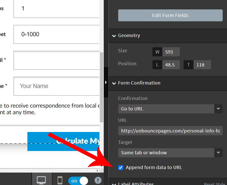 Append form URL unbouncetips